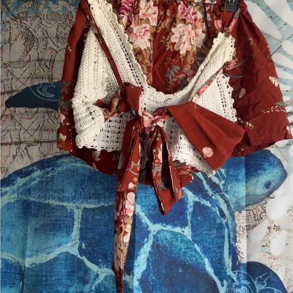 Brownish red Floral Skirt with Crochet Top - Picture 3 of 3